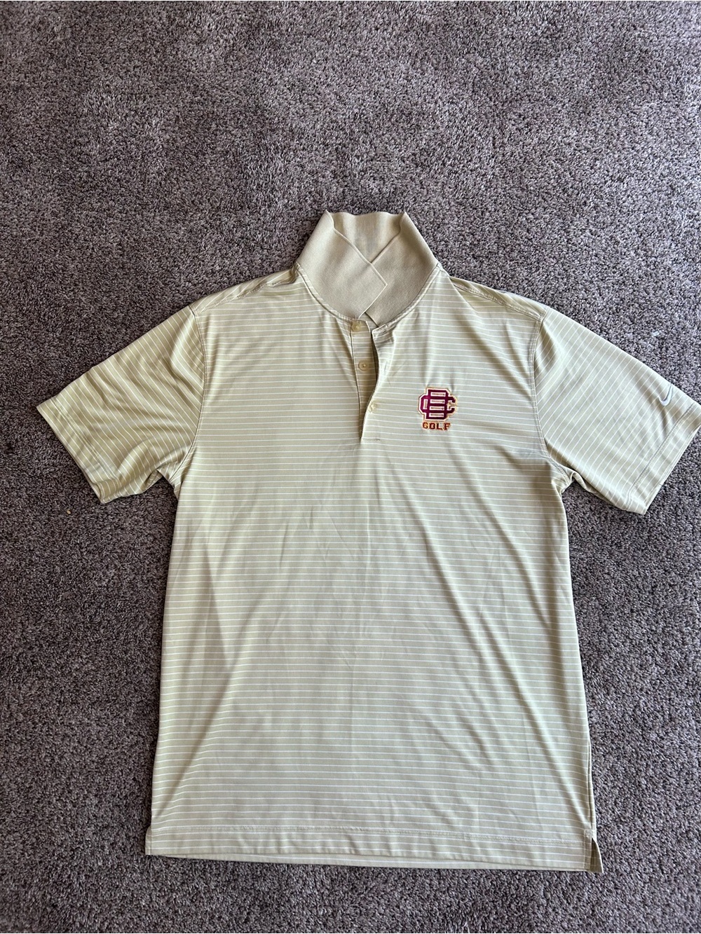 Nike Light Yellow Striped Golf Polo with Embroidered Logo